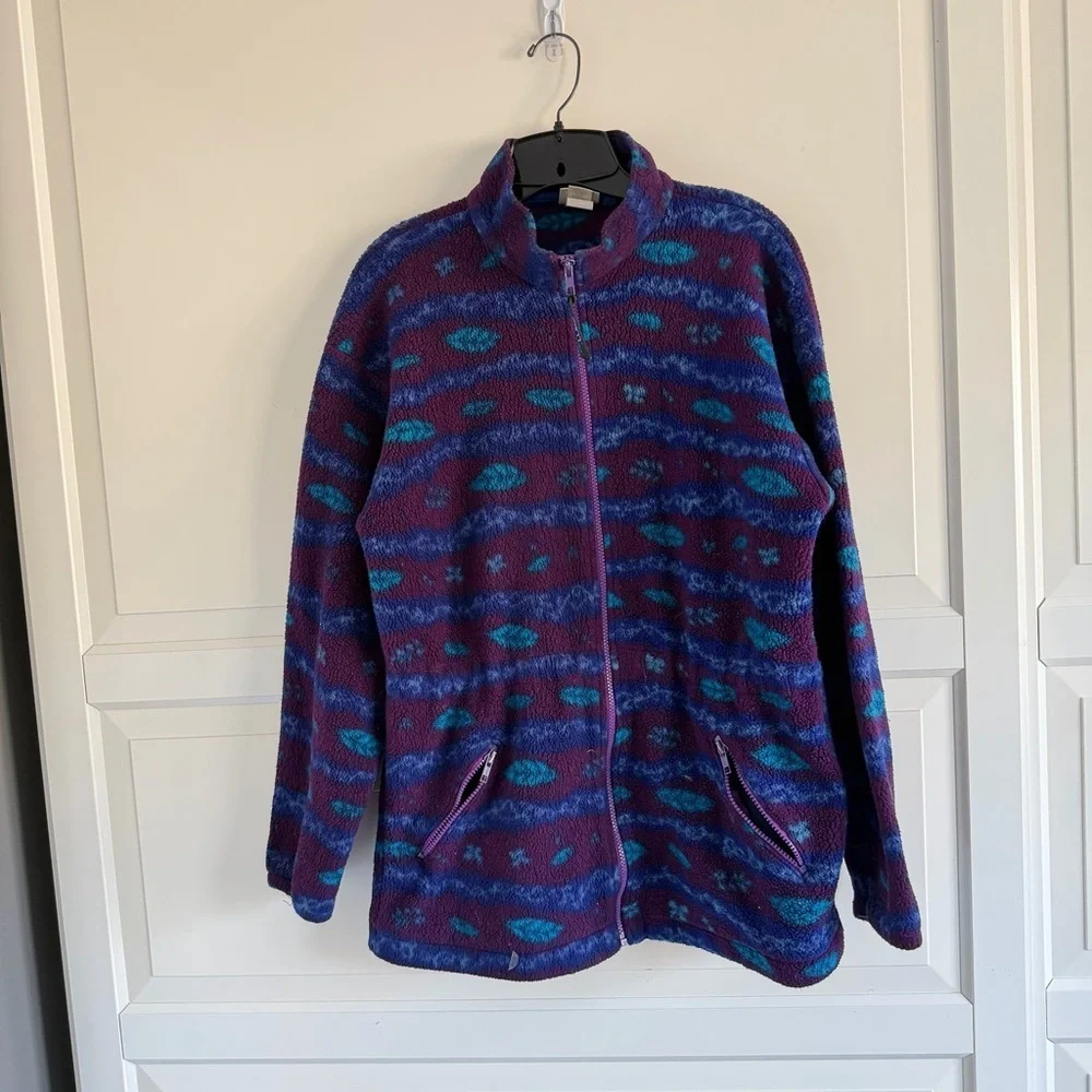 L. L. Bean x urban outfitters vintage leafy print blue fleece jacket 41530